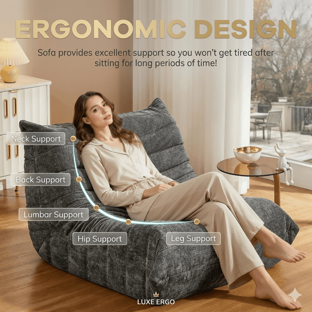 Cloud-Soft Memory Foam Bean Bag Chair - Extra Large Adult Lounger in Faux Fur, Ergonomic Floor Sofa for Living Room & Bedroom