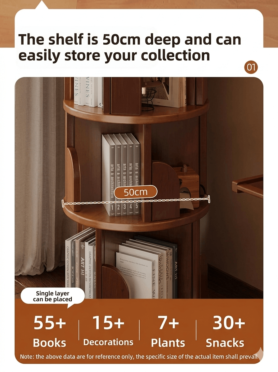360° Rotating Bookshelf: Compact Space-Saving Storage Tower, Mobile Spinning Bookcase for Small Apartments