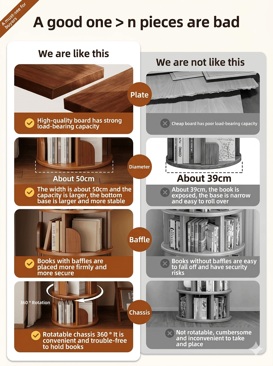 360° Rotating Bookshelf: Compact Space-Saving Storage Tower, Mobile Spinning Bookcase for Small Apartments