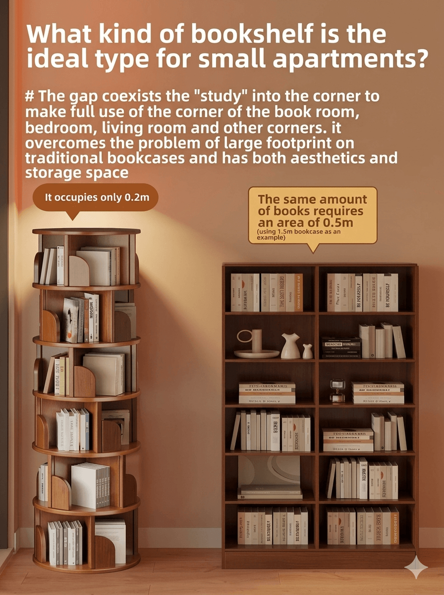 360° Rotating Bookshelf: Compact Space-Saving Storage Tower, Mobile Spinning Bookcase for Small Apartments