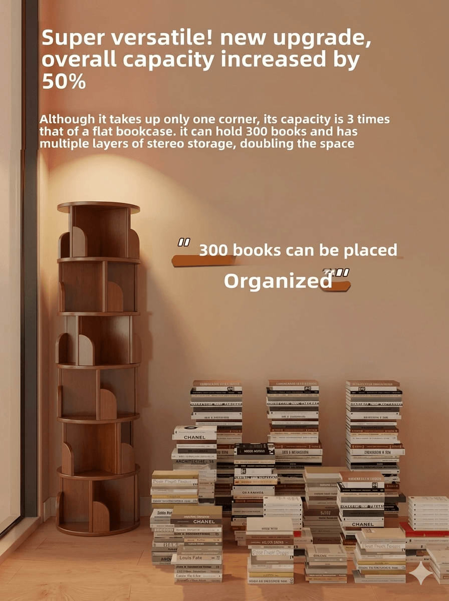 360° Rotating Bookshelf: Compact Space-Saving Storage Tower, Mobile Spinning Bookcase for Small Apartments