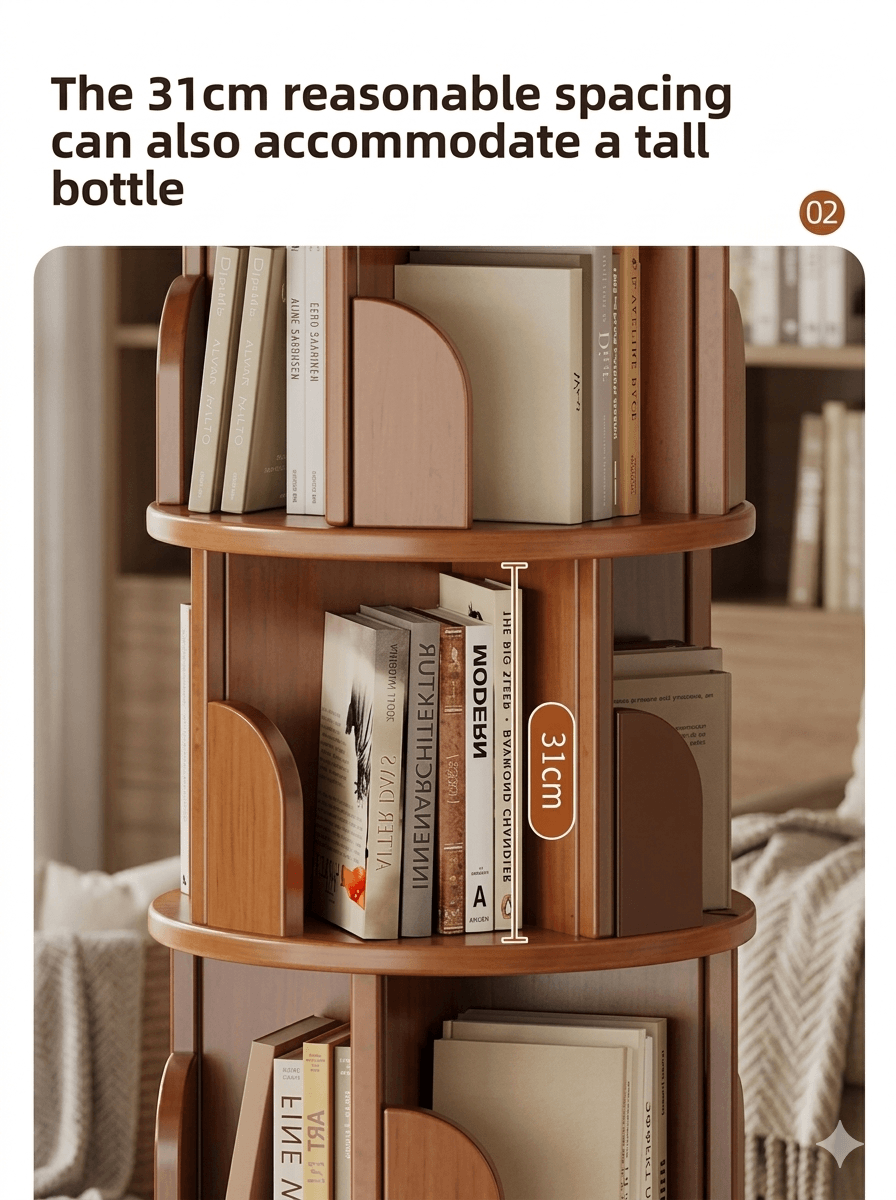 360° Rotating Bookshelf: Compact Space-Saving Storage Tower, Mobile Spinning Bookcase for Small Apartments