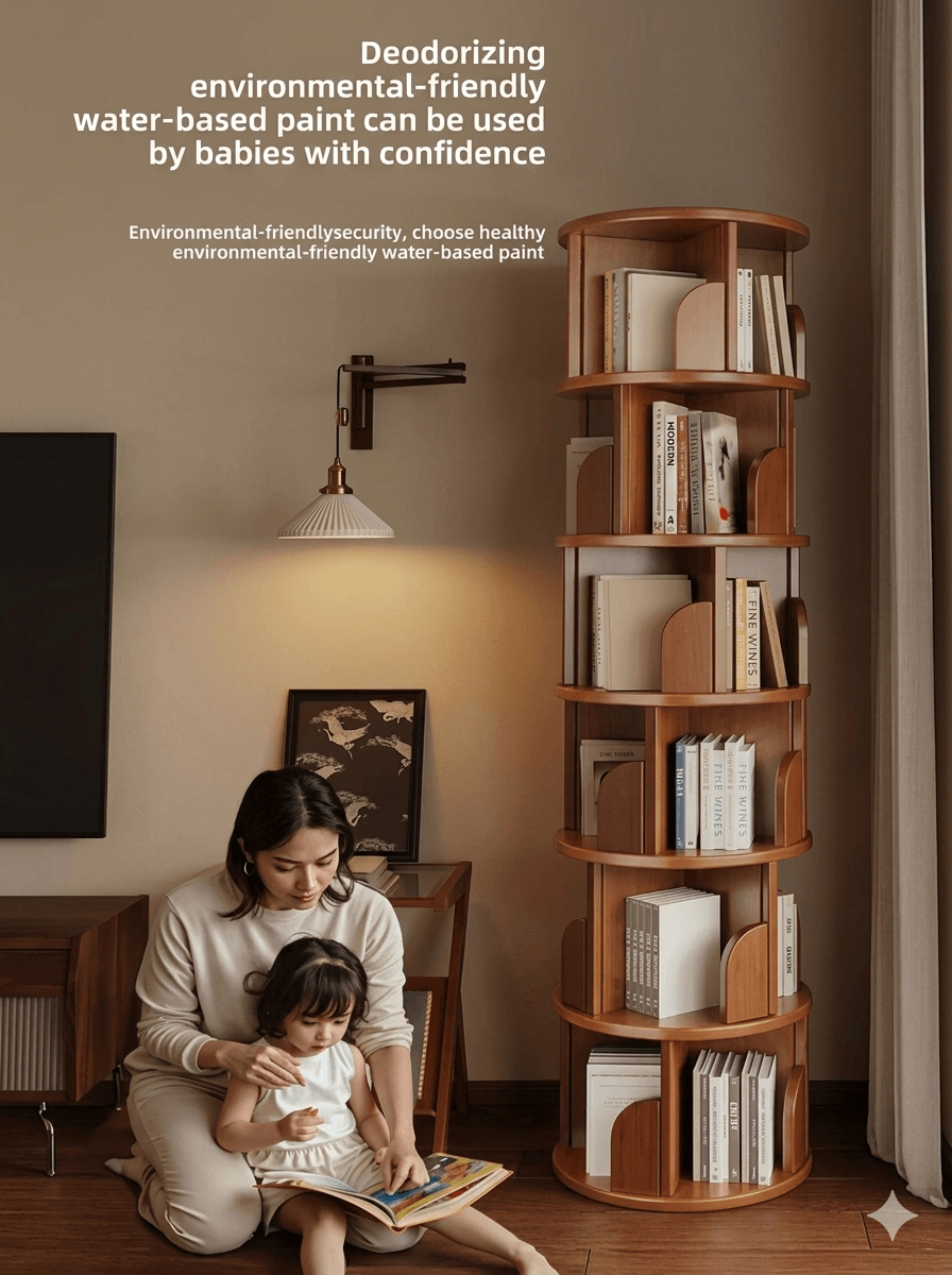360° Rotating Bookshelf: Compact Space-Saving Storage Tower, Mobile Spinning Bookcase for Small Apartments