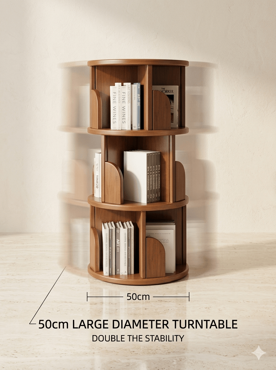 360° Rotating Bookshelf: Compact Space-Saving Storage Tower, Mobile Spinning Bookcase for Small Apartments