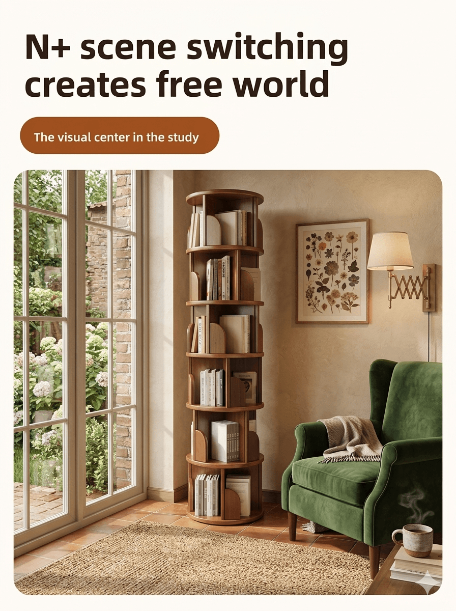 360° Rotating Bookshelf: Compact Space-Saving Storage Tower, Mobile Spinning Bookcase for Small Apartments