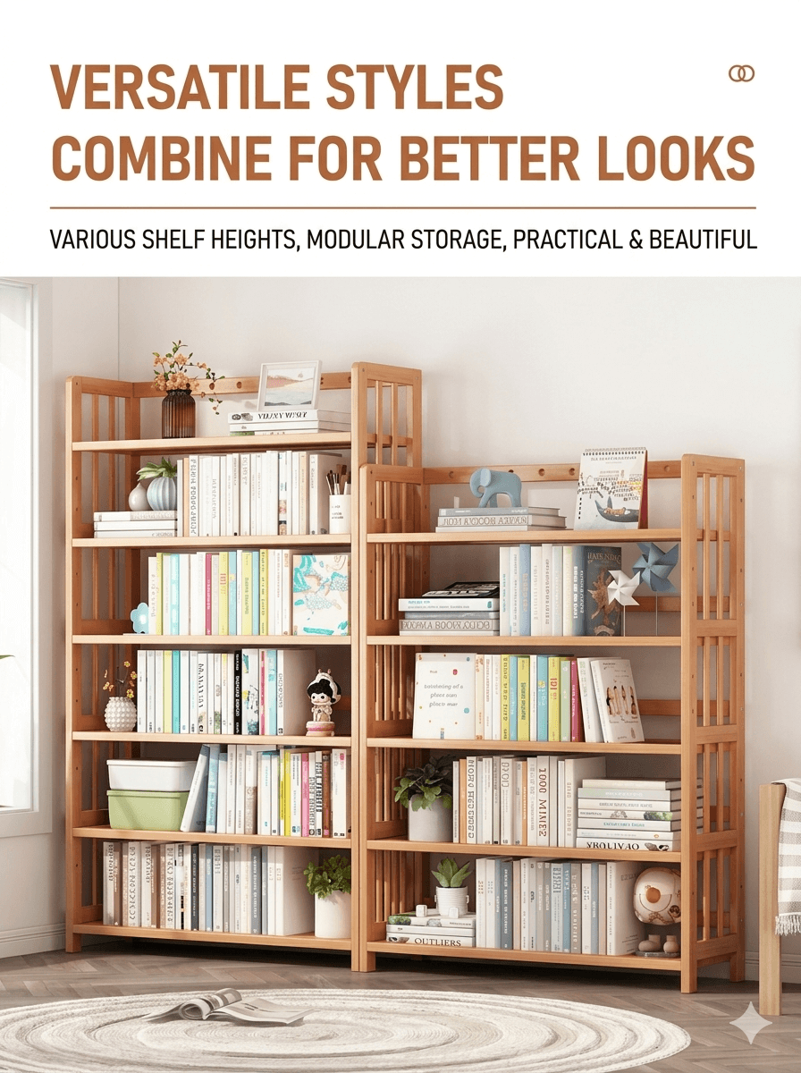 Multi-Tier Floor Standing Bookshelf - Versatile Storage Rack & Student Bookcase, Adjustable Organizer for Living Room, Home Office & Corner Spaces, Modern Simple Style Cabinet