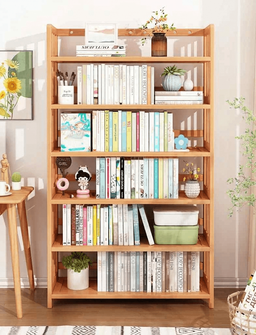 Multi-Tier Floor Standing Bookshelf - Versatile Storage Rack & Student Bookcase, Adjustable Organizer for Living Room, Home Office & Corner Spaces, Modern Simple Style Cabinet