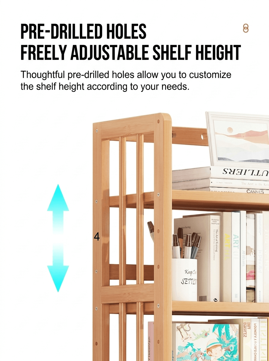 Multi-Tier Floor Standing Bookshelf - Versatile Storage Rack & Student Bookcase, Adjustable Organizer for Living Room, Home Office & Corner Spaces, Modern Simple Style Cabinet