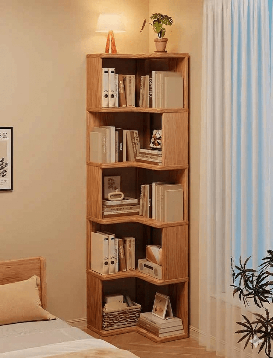 Solid Wood Corner Bookshelf - Multi-Tier Floor Standing Storage Cabinet & Display Rack, Space-Saving Corner Organizer for Home & Office
