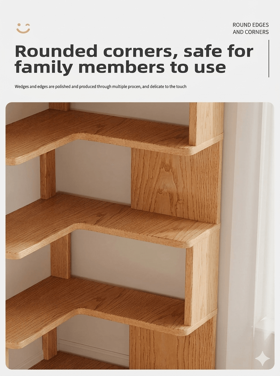 Solid Wood Corner Bookshelf - Multi-Tier Floor Standing Storage Cabinet & Display Rack, Space-Saving Corner Organizer for Home & Office