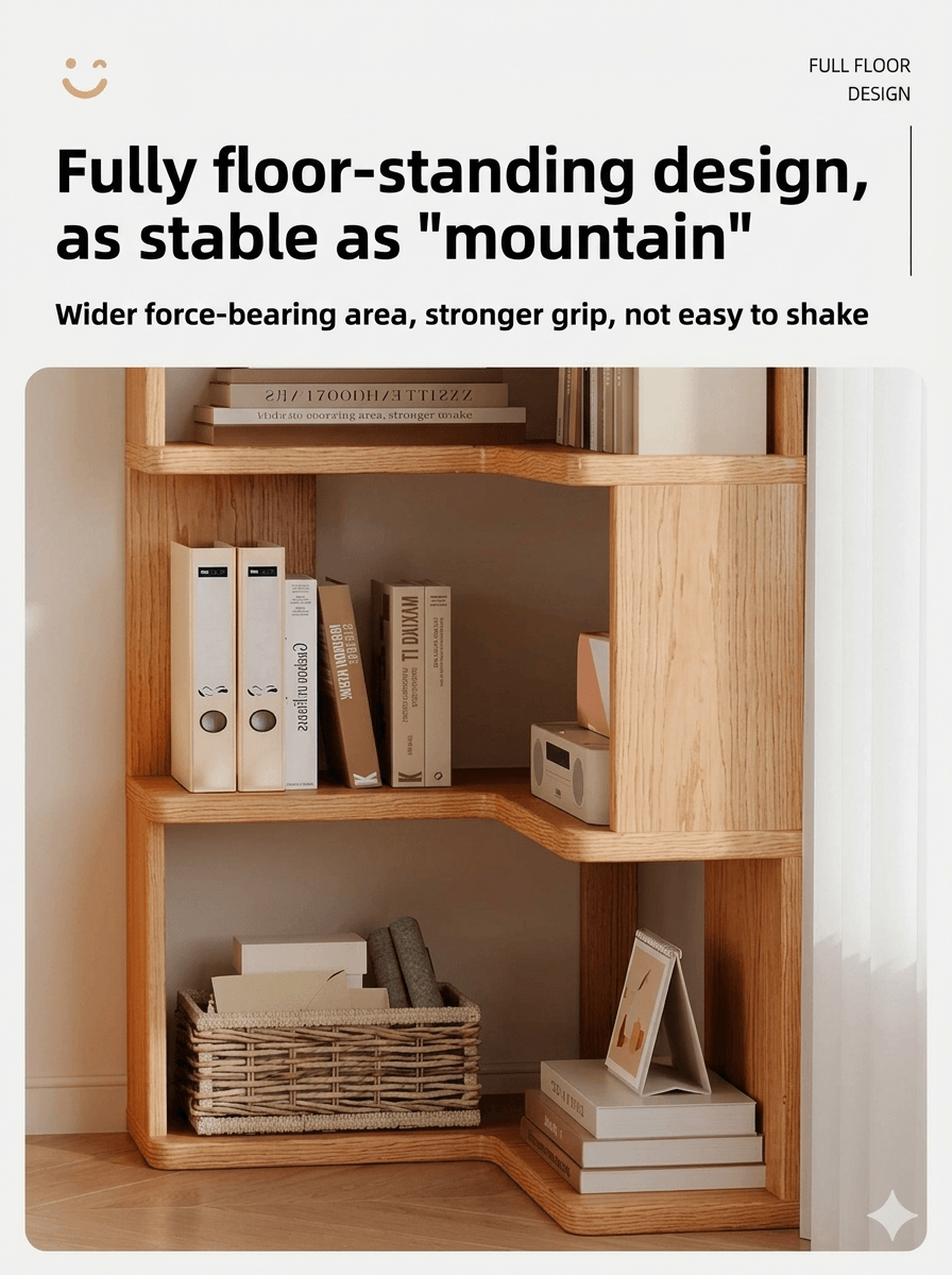 Solid Wood Corner Bookshelf - Multi-Tier Floor Standing Storage Cabinet & Display Rack, Space-Saving Corner Organizer for Home & Office