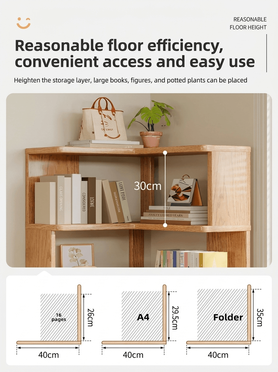 Solid Wood Corner Bookshelf - Multi-Tier Floor Standing Storage Cabinet & Display Rack, Space-Saving Corner Organizer for Home & Office