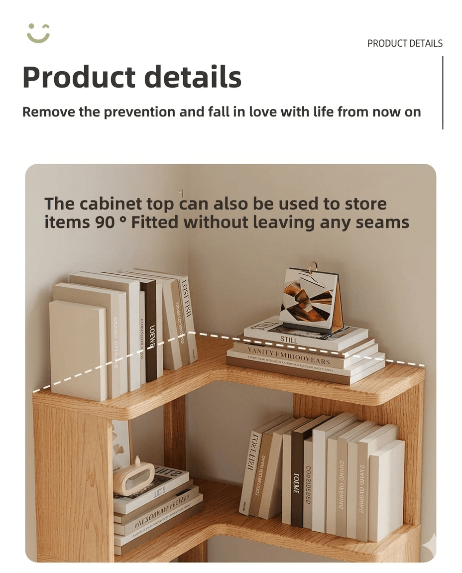Solid Wood Corner Bookshelf - Multi-Tier Floor Standing Storage Cabinet & Display Rack, Space-Saving Corner Organizer for Home & Office