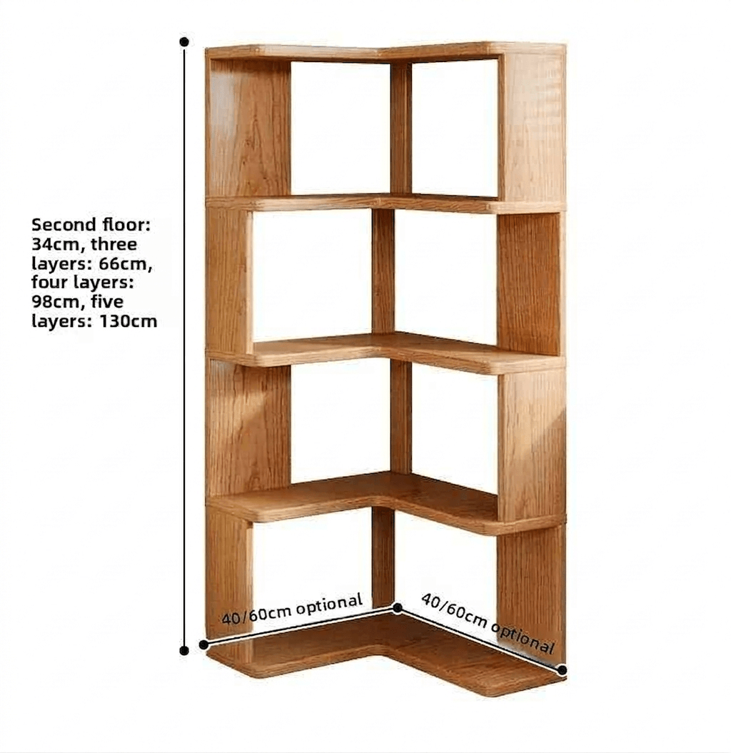 Solid Wood Corner Bookshelf - Multi-Tier Floor Standing Storage Cabinet & Display Rack, Space-Saving Corner Organizer for Home & Office