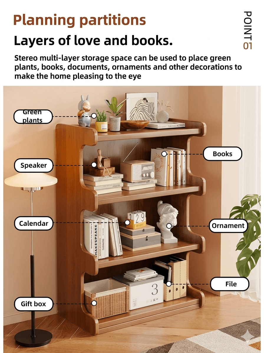 Integrated Wall Bookcase & Display Cabinet - Sleek Multi-Tier Home Storage Solution, Minimalist Floor-Standing Locker for Modern Living Rooms
