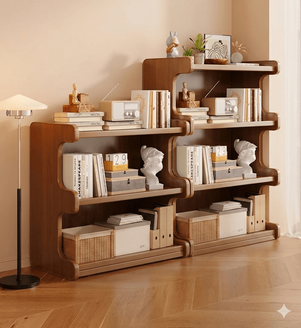 Integrated Wall Bookcase & Display Cabinet - Sleek Multi-Tier Home Storage Solution, Minimalist Floor-Standing Locker for Modern Living Rooms