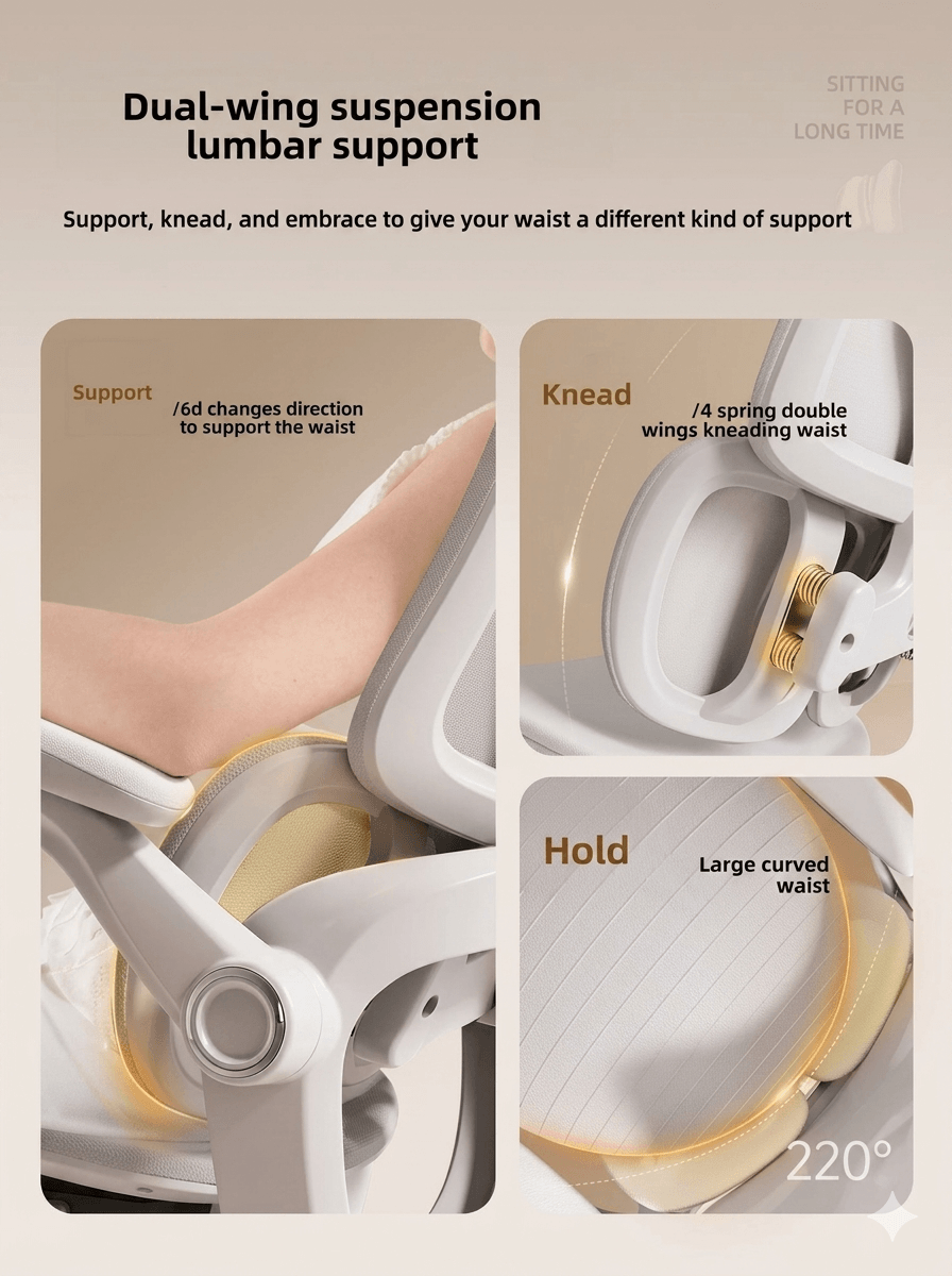 Ergonomic Computer Chair with Floating Wing Lumbar Support – Heavy Duty Office Chair for Home Work, Breathable High-Back E-Sports Chair for Maximum Stability