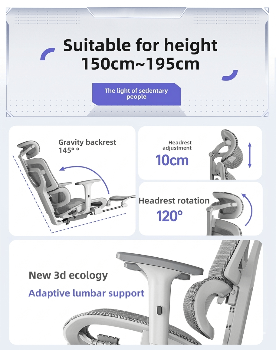 Ergonomic Reclining Computer Chair - Modern Height-Adjustable Office Seat with Breathable Backrest, Versatile Home E-Sports Chair for Work and Play