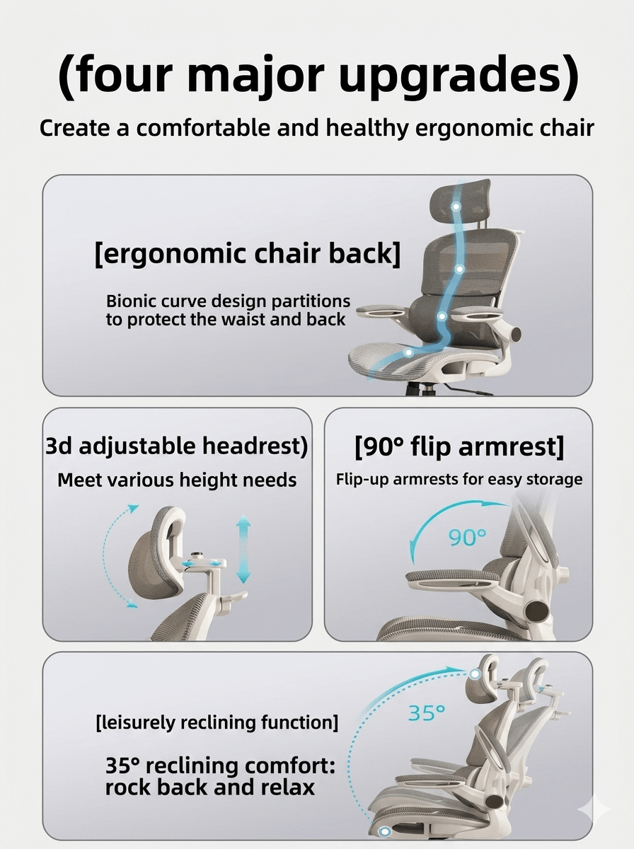 Modern Ergonomic Office Chair with Reclining Backrest & Footrest – Pro E-Sports Gaming Chair, Adjustable Lumbar Support Computer Chair for Home Office