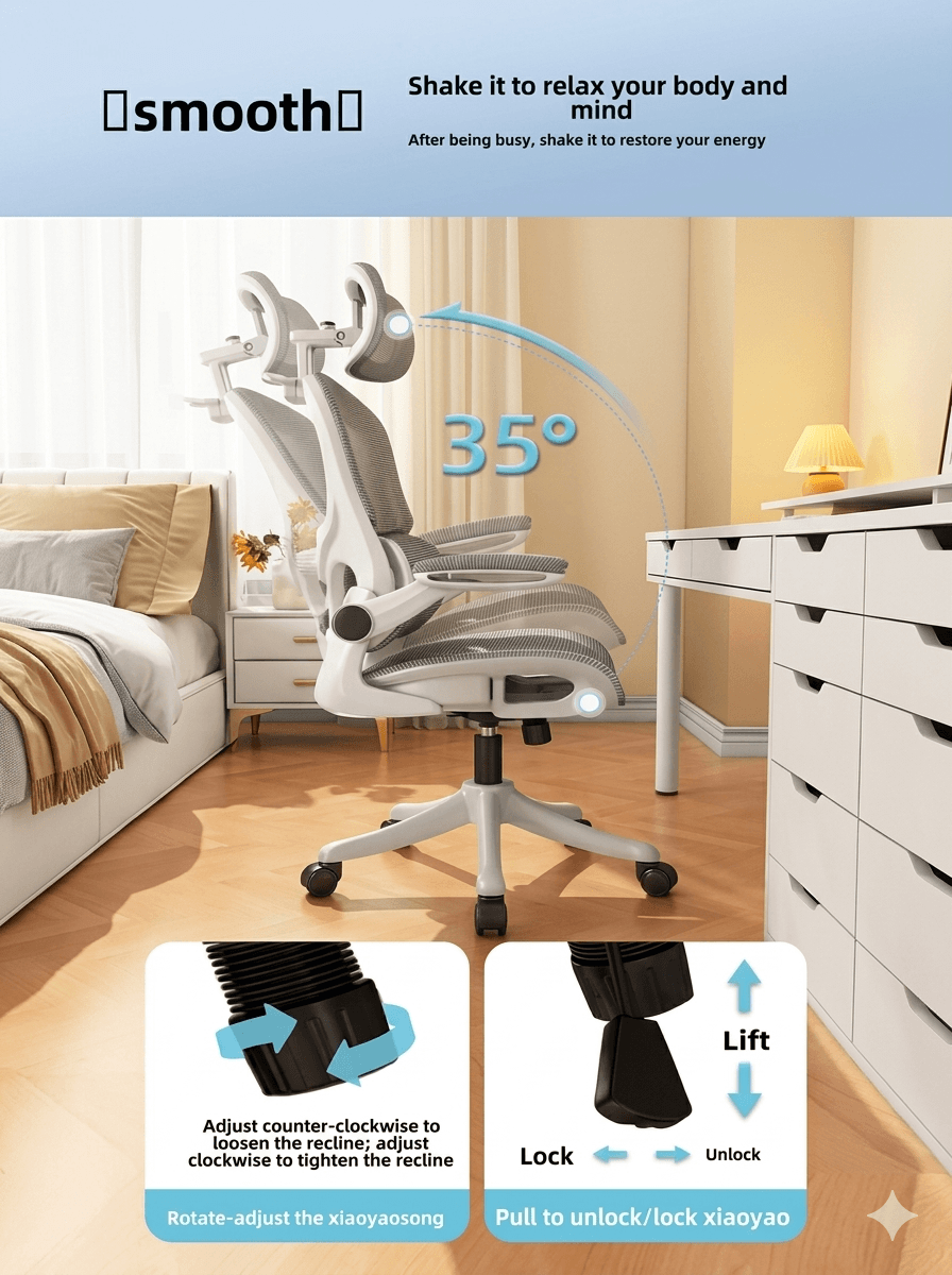Modern Ergonomic Office Chair with Reclining Backrest & Footrest – Pro E-Sports Gaming Chair, Adjustable Lumbar Support Computer Chair for Home Office