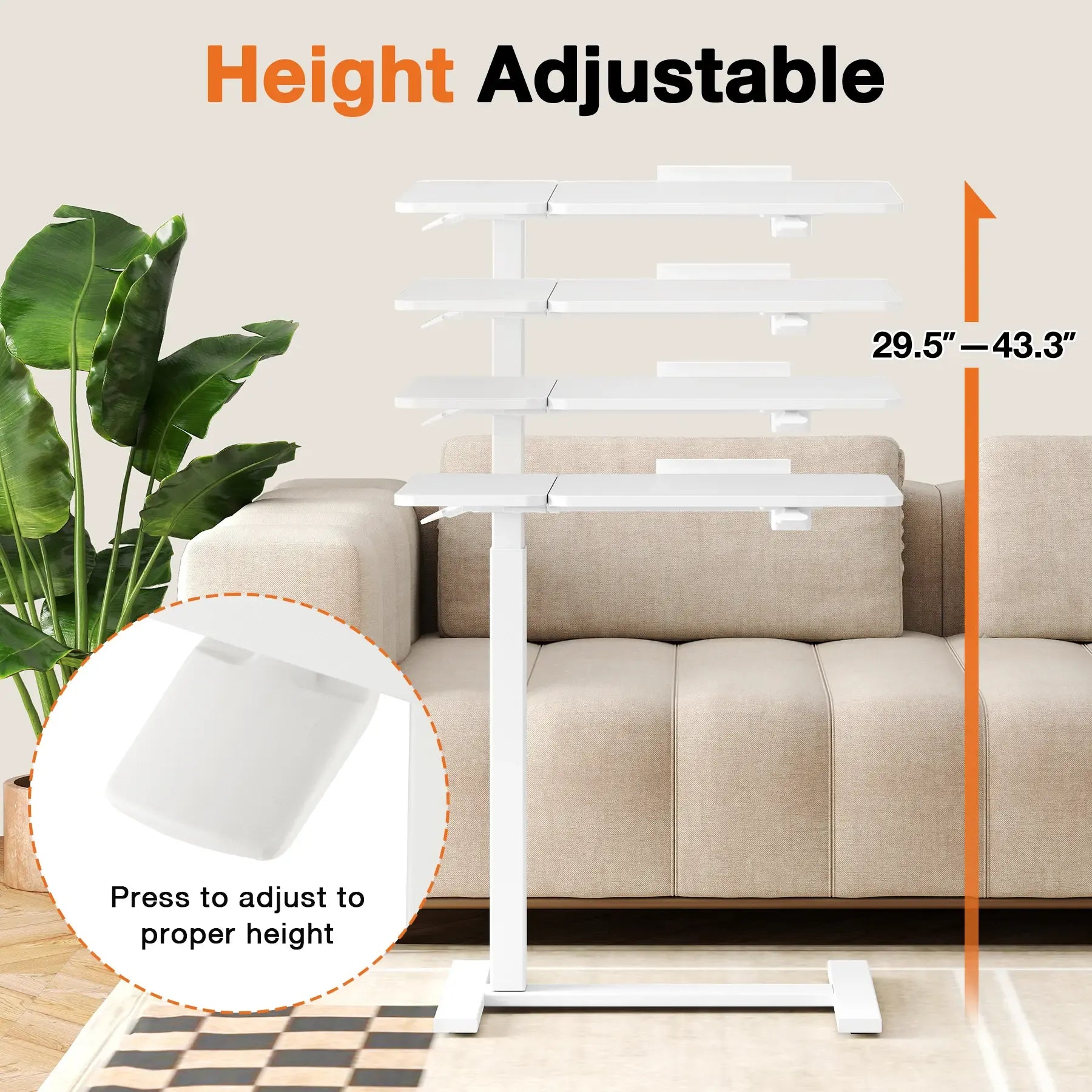 【Deals For You】Overbed Bedside Table Adjustable with Wheels, Mobile Standing Stand Up Rolling Laptop PC Desks with Tilting Top Height Tray Side Computer Workstation