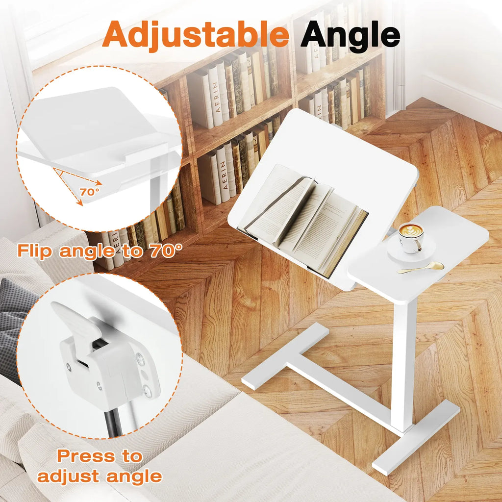 【Deals For You】Overbed Bedside Table Adjustable with Wheels, Mobile Standing Stand Up Rolling Laptop PC Desks with Tilting Top Height Tray Side Computer Workstation