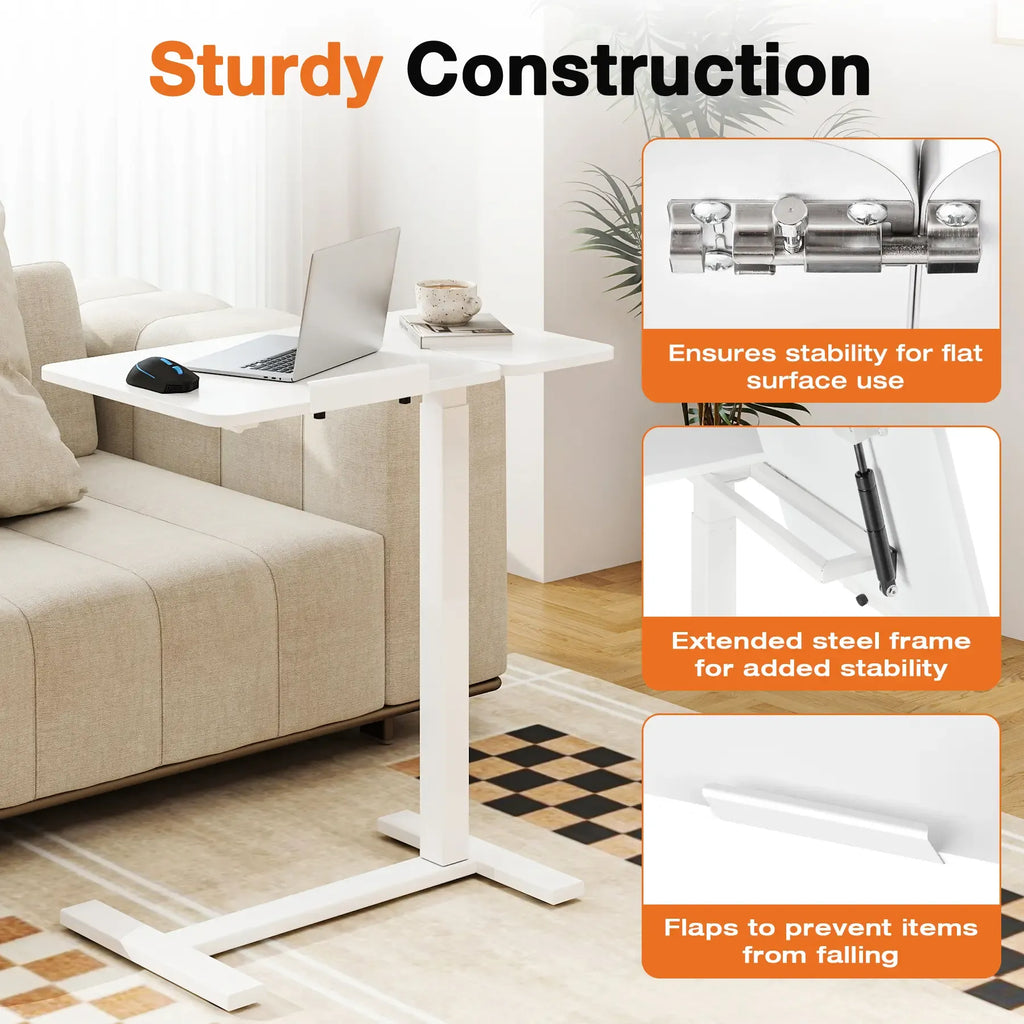 【Deals For You】Overbed Bedside Table Adjustable with Wheels, Mobile Standing Stand Up Rolling Laptop PC Desks with Tilting Top Height Tray Side Computer Workstation