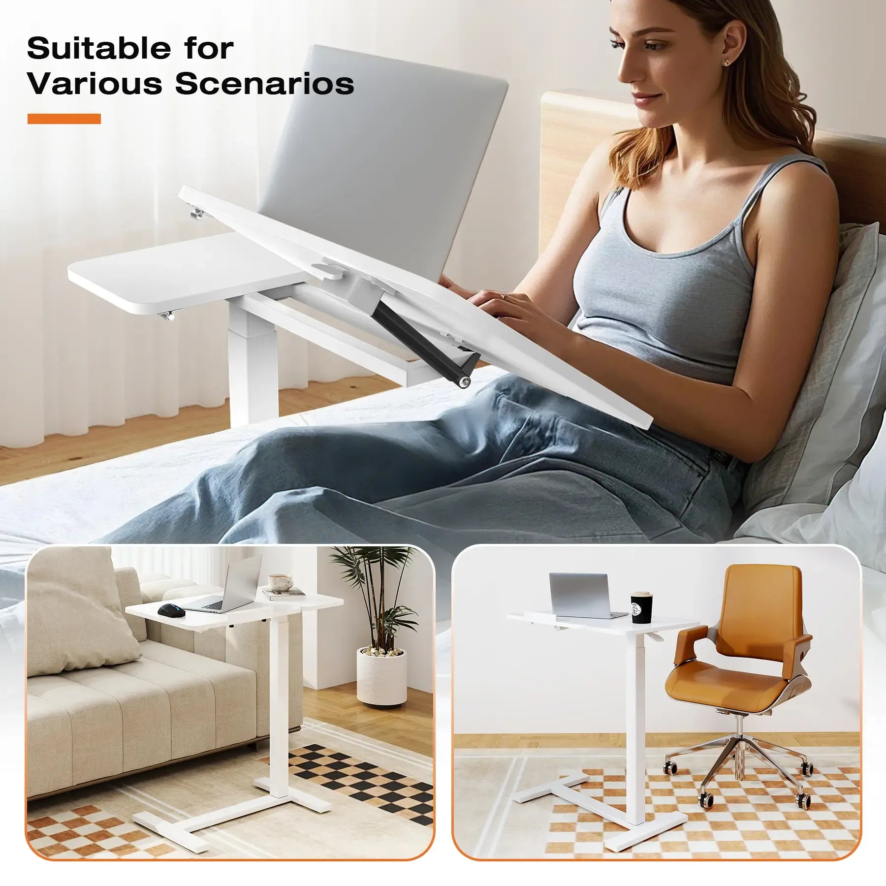 【Deals For You】Overbed Bedside Table Adjustable with Wheels, Mobile Standing Stand Up Rolling Laptop PC Desks with Tilting Top Height Tray Side Computer Workstation