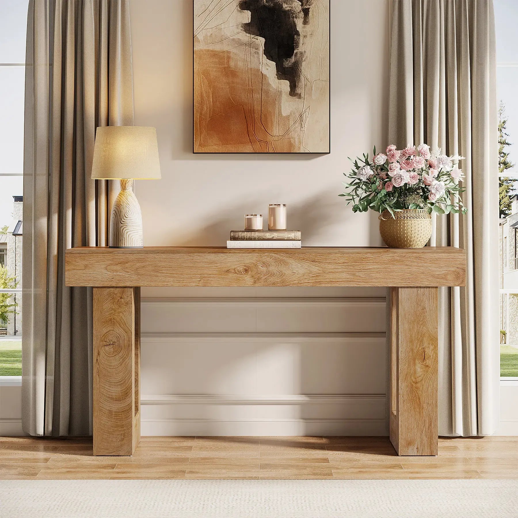[Summervibes] Tribesigns 63-Inch Long Console Table, Wooden Rectangular Sofa Table Behind The Couch, Farmhouse Entryway Table for Entrance, Hallway, Living Room (Natural) Modern