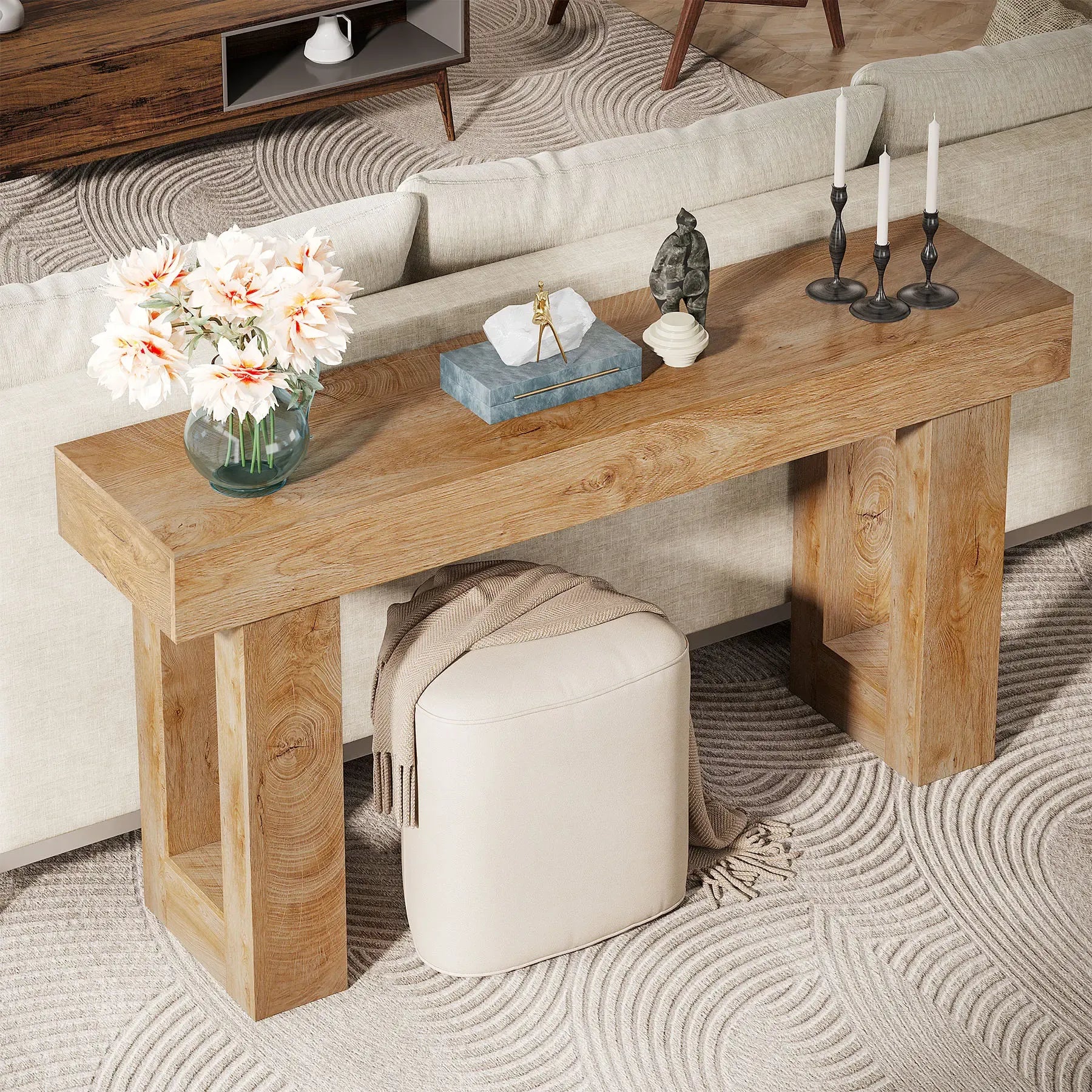 [Summervibes] Tribesigns 63-Inch Long Console Table, Wooden Rectangular Sofa Table Behind The Couch, Farmhouse Entryway Table for Entrance, Hallway, Living Room (Natural) Modern