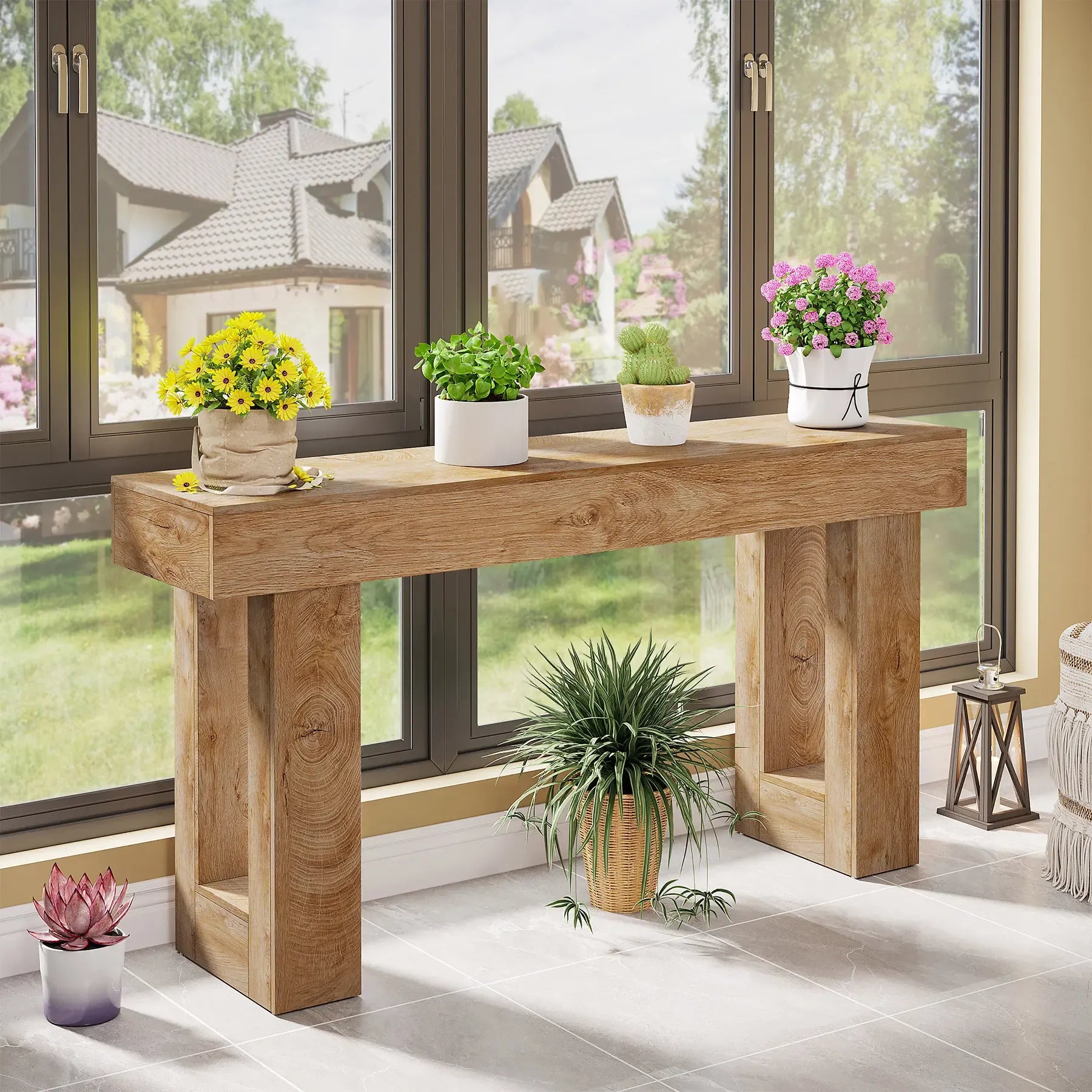 [Summervibes] Tribesigns 63-Inch Long Console Table, Wooden Rectangular Sofa Table Behind The Couch, Farmhouse Entryway Table for Entrance, Hallway, Living Room (Natural) Modern