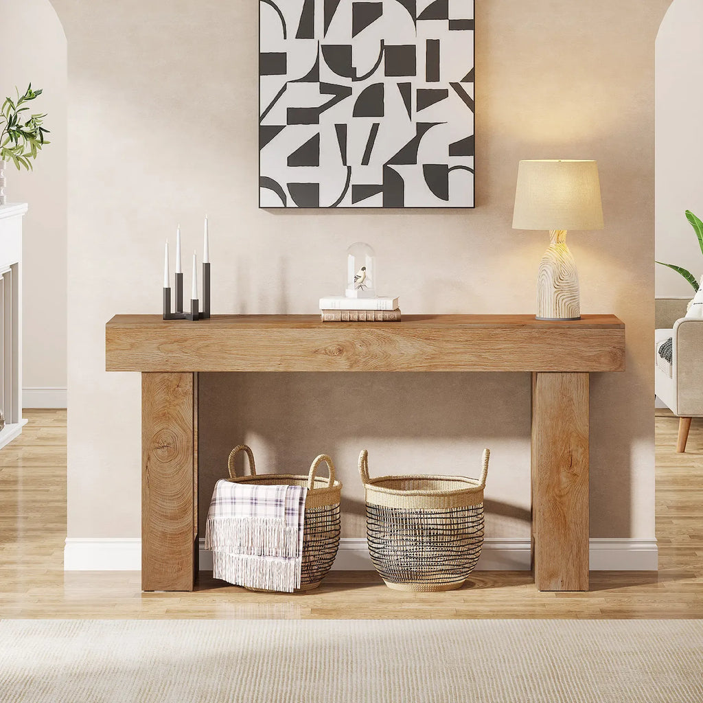 [Summervibes] Tribesigns 63-Inch Long Console Table, Wooden Rectangular Sofa Table Behind The Couch, Farmhouse Entryway Table for Entrance, Hallway, Living Room (Natural) Modern