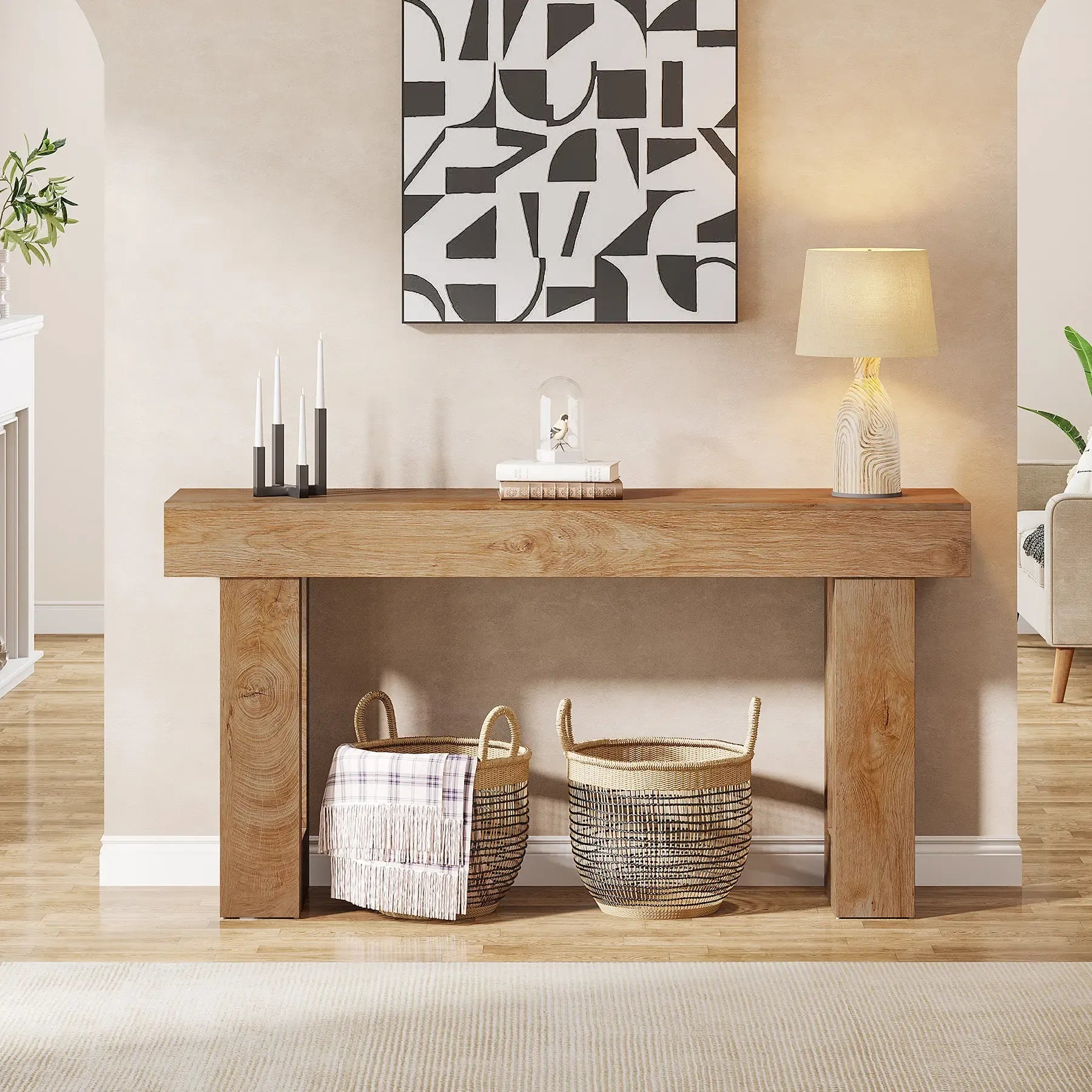 [Summervibes] Tribesigns 63-Inch Long Console Table, Wooden Rectangular Sofa Table Behind The Couch, Farmhouse Entryway Table for Entrance, Hallway, Living Room (Natural) Modern