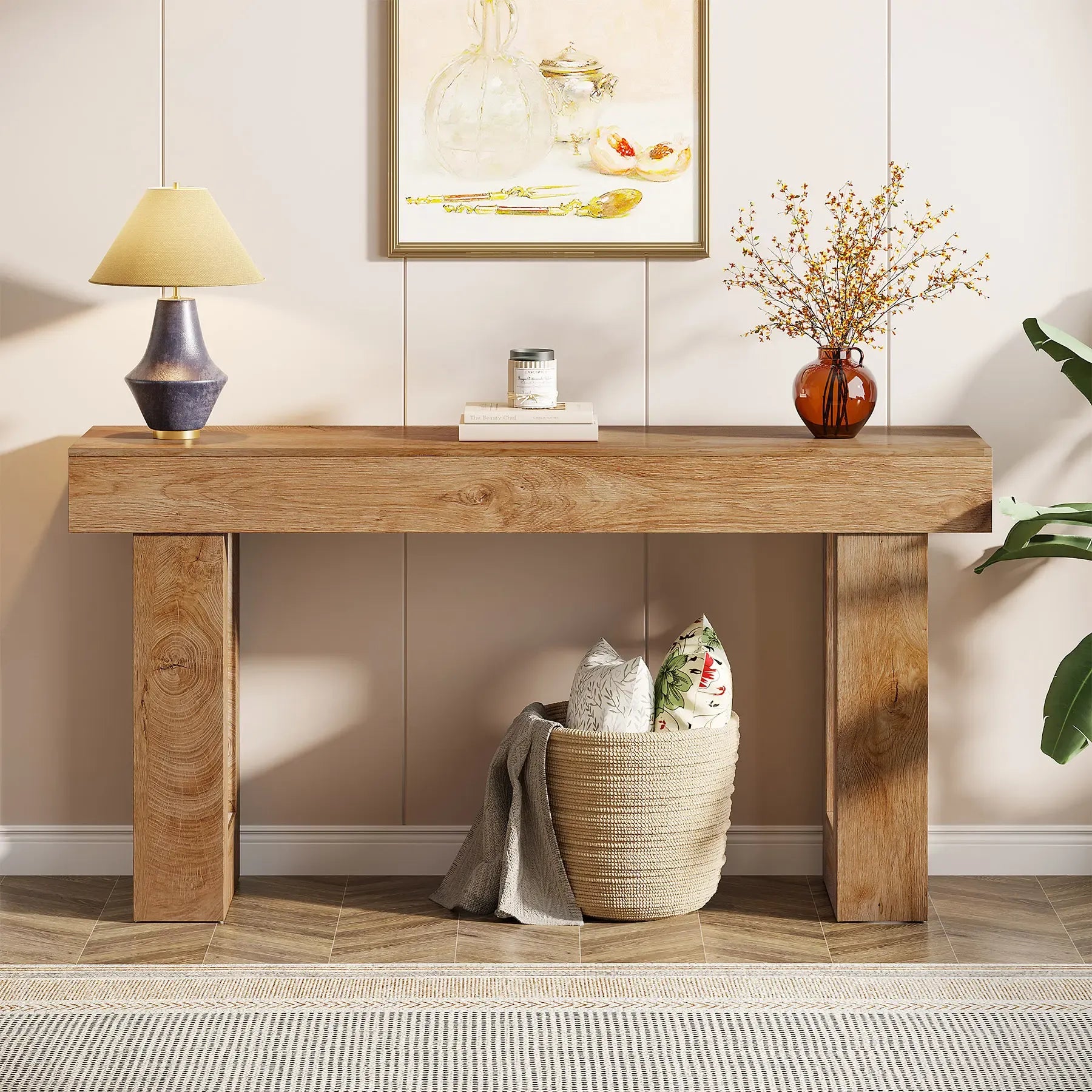 [Summervibes] Tribesigns 63-Inch Long Console Table, Wooden Rectangular Sofa Table Behind The Couch, Farmhouse Entryway Table for Entrance, Hallway, Living Room (Natural) Modern