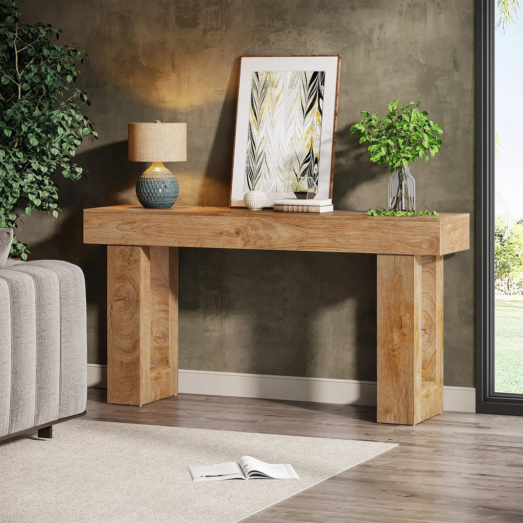 [Summervibes] Tribesigns 63-Inch Long Console Table, Wooden Rectangular Sofa Table Behind The Couch, Farmhouse Entryway Table for Entrance, Hallway, Living Room (Natural) Modern