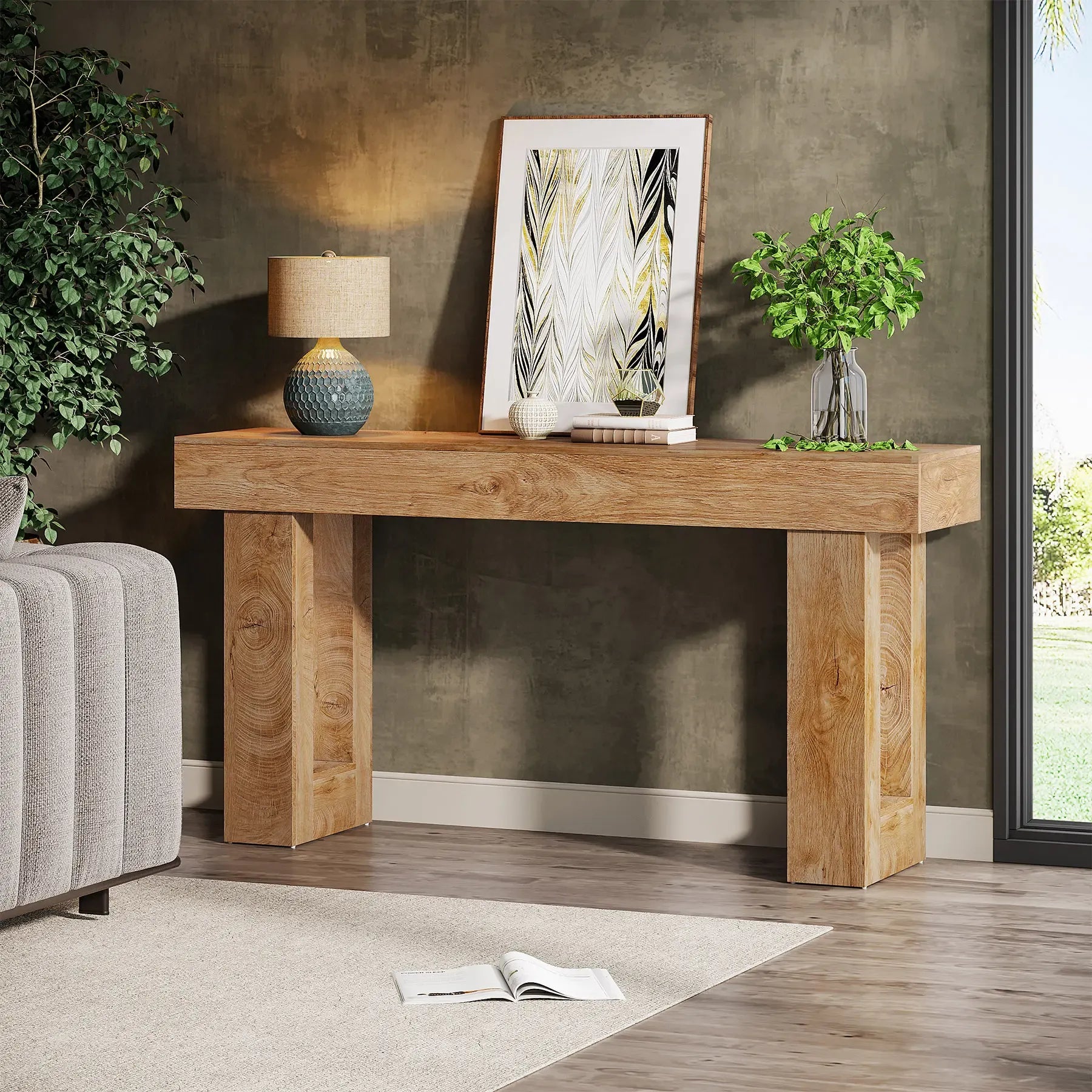 [Summervibes] Tribesigns 63-Inch Long Console Table, Wooden Rectangular Sofa Table Behind The Couch, Farmhouse Entryway Table for Entrance, Hallway, Living Room (Natural) Modern