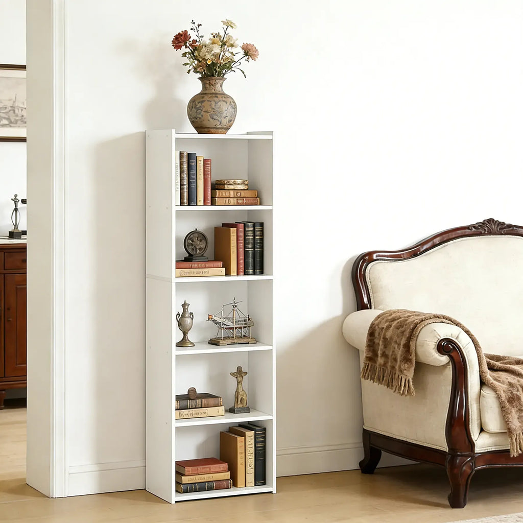Segawe Modern Aesthetic 5-Tier Narrow Indoor Bookshelf - Home Furniture, Home Storage Organizer, House Decor Room Accessories Shelves (15.8"x9.5"x52"),summerwins