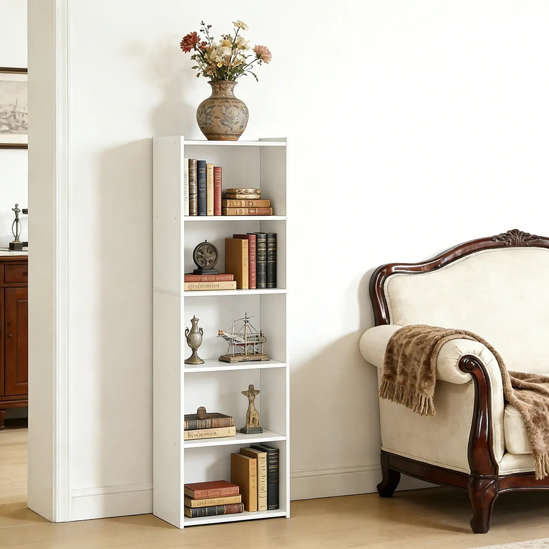 Segawe Modern Aesthetic 5-Tier Narrow Indoor Bookshelf - Home Furniture, Home Storage Organizer, House Decor Room Accessories Shelves (15.8"x9.5"x52"),summerwins