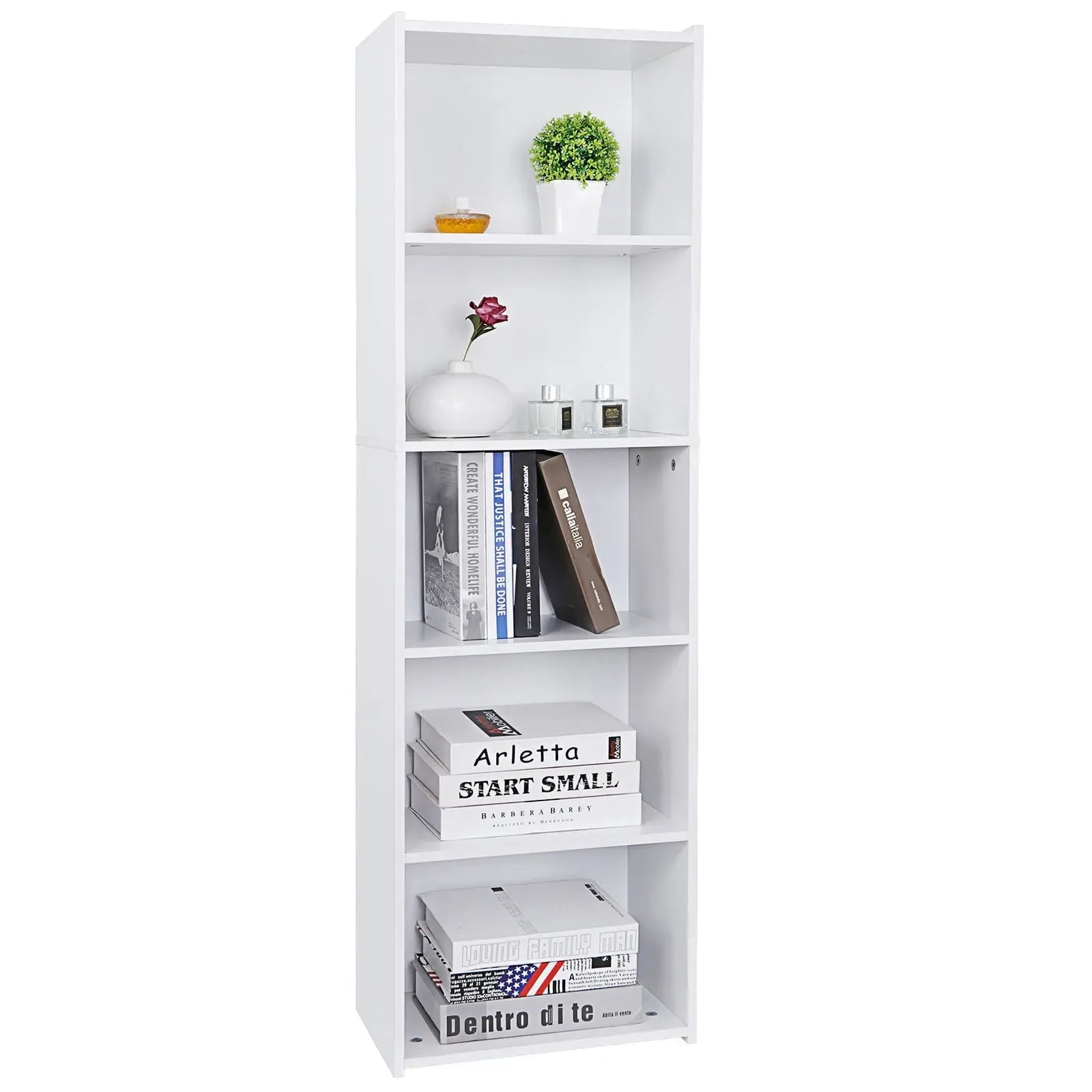 Segawe Modern Aesthetic 5-Tier Narrow Indoor Bookshelf - Home Furniture, Home Storage Organizer, House Decor Room Accessories Shelves (15.8"x9.5"x52"),summerwins