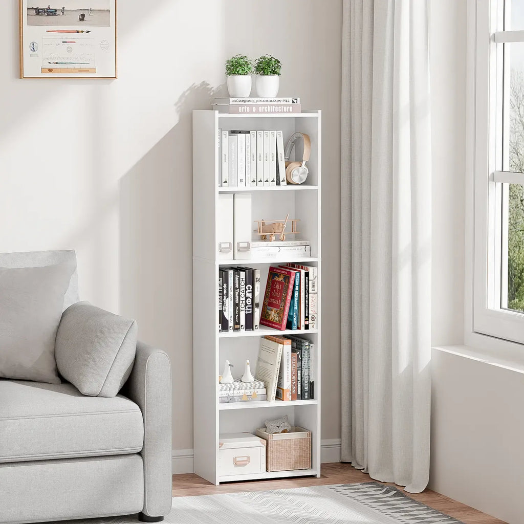 Segawe Modern Aesthetic 5-Tier Narrow Indoor Bookshelf - Home Furniture, Home Storage Organizer, House Decor Room Accessories Shelves (15.8"x9.5"x52"),summerwins
