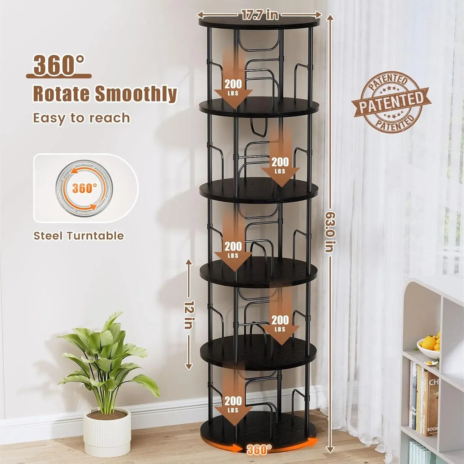 Flycity Rotating Bookshelf 3-5 Tier Spinning Bookshelf Tower 360° Display Unique Round Bookcase for Home Study and Office Organization Furniture Stand Monitor Riser