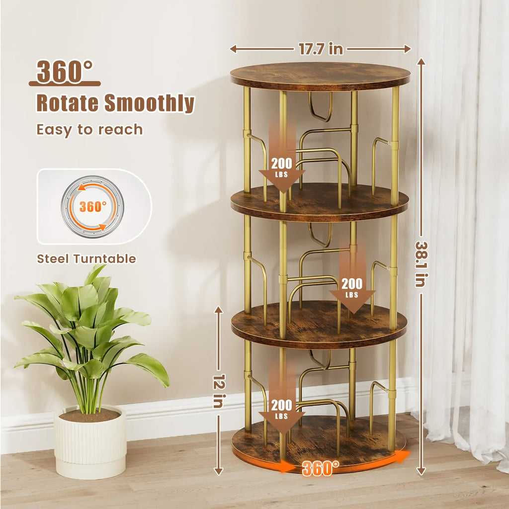 Flycity Rotating Bookshelf 3-5 Tier Spinning Bookshelf Tower 360° Display Unique Round Bookcase for Home Study and Office Organization Furniture Stand Monitor Riser