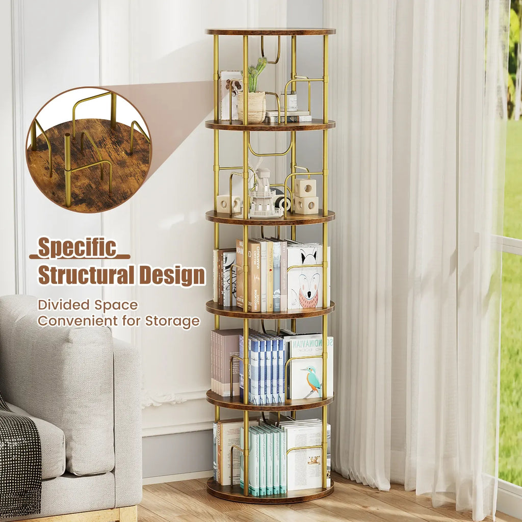 Flycity Rotating Bookshelf 3-5 Tier Spinning Bookshelf Tower 360° Display Unique Round Bookcase for Home Study and Office Organization Furniture Stand Monitor Riser