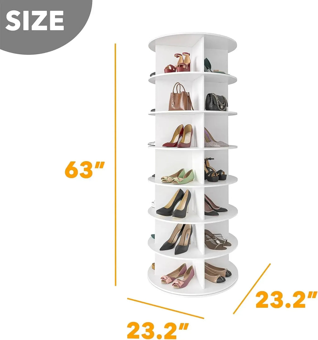 Rotating Shoe Rack 7 Tier Spinning Shoes Organizer Tower for 28-32 Pairs Lazy Susan 360 Revolving Shoe Storage Cabinet Rotate Shoe Handbag Rack Round Carousel for Closet, Bedroom (White)