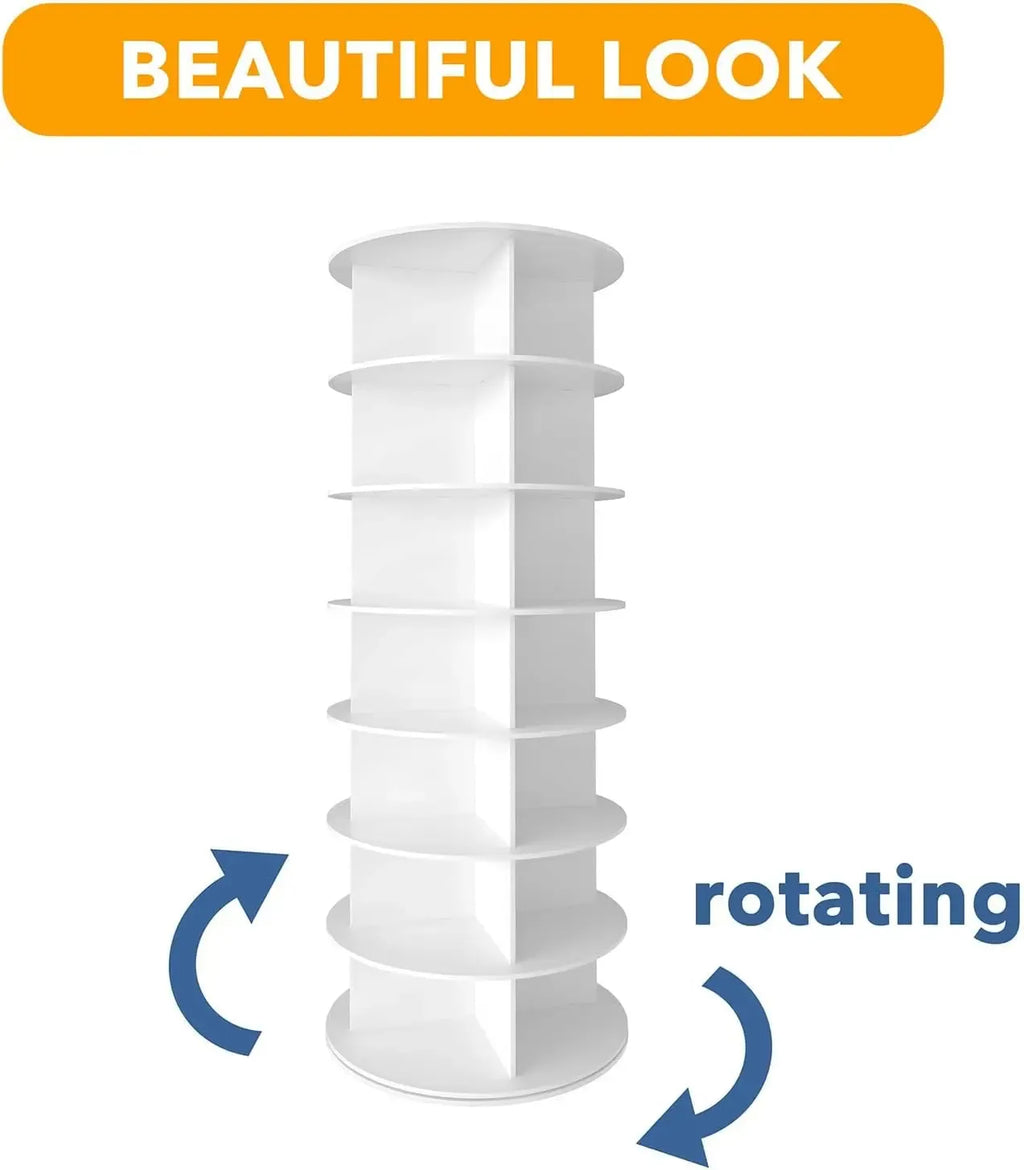 Rotating Shoe Rack 7 Tier Spinning Shoes Organizer Tower for 28-32 Pairs Lazy Susan 360 Revolving Shoe Storage Cabinet Rotate Shoe Handbag Rack Round Carousel for Closet, Bedroom (White)