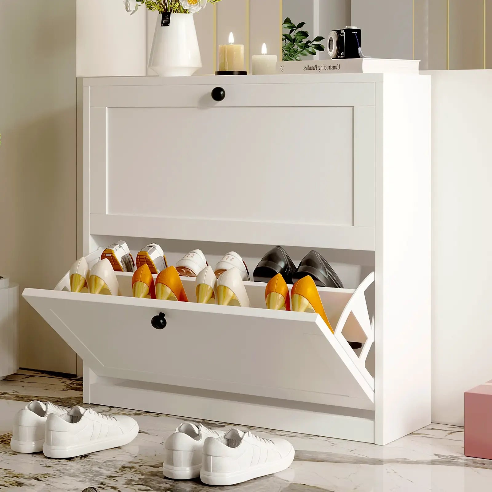 VOWNER Shoes Cabinet with Drawers for Narrow Entryway,Shoe Storage Cabinet Shoe Rack Organizer for Bedroom Living Room