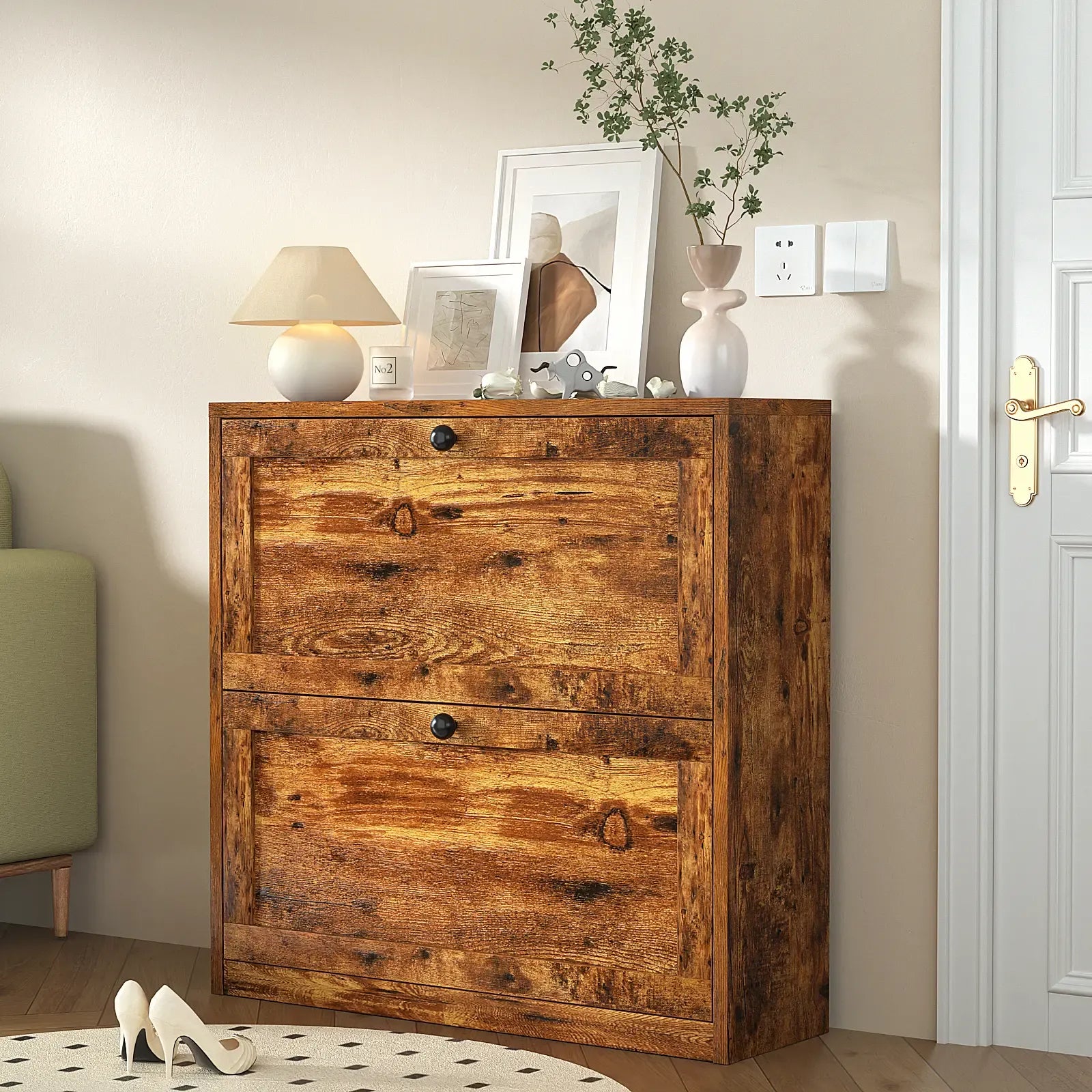 VOWNER Shoes Cabinet with Drawers for Narrow Entryway,Shoe Storage Cabinet Shoe Rack Organizer for Bedroom Living Room