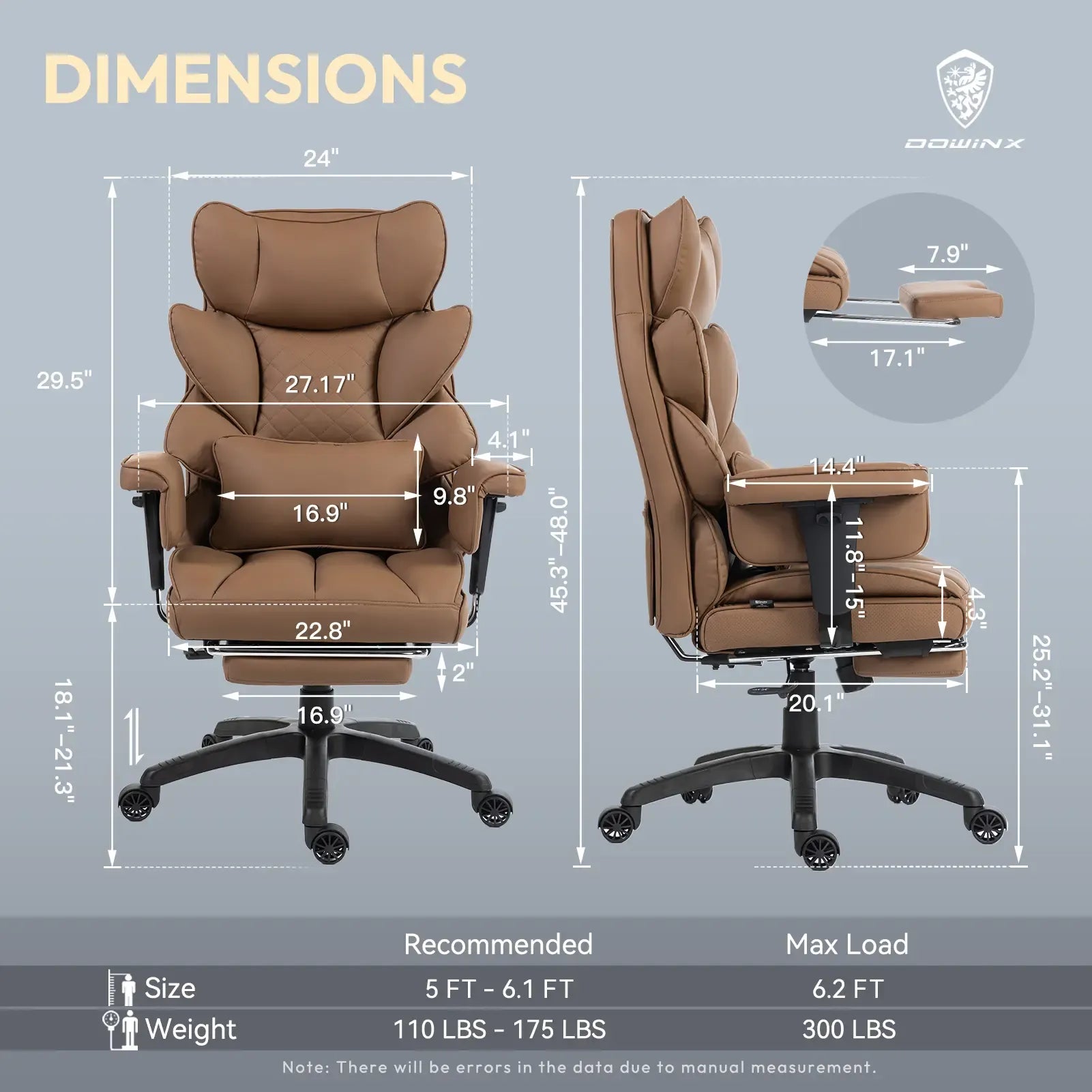 Summervibes Dowinx Ergonomic Office Chair - Big & Tall Executive Desk Chair with Pocket Spring Lumbar Support, High-Back Adjustable Gaming Chair, Removable Footrest & 3D Armrests