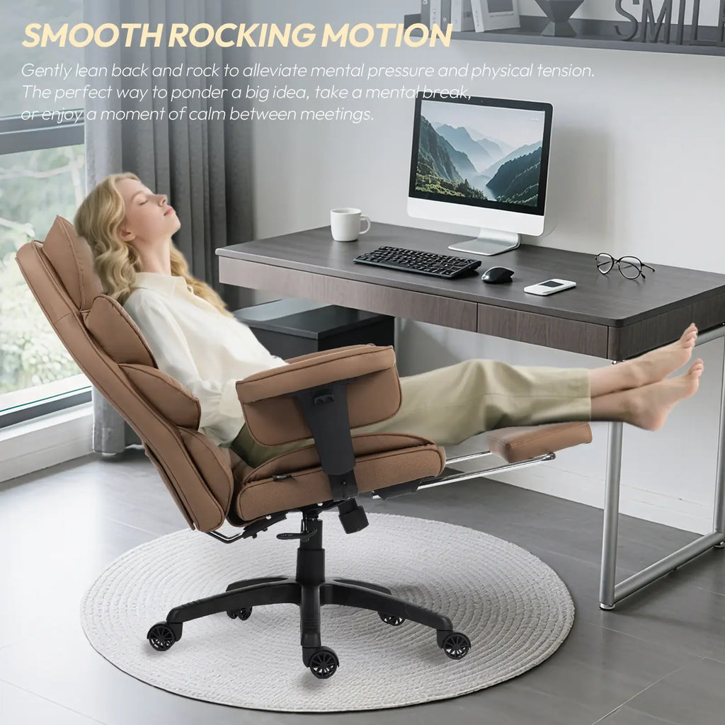 Summervibes Dowinx Ergonomic Office Chair - Big & Tall Executive Desk Chair with Pocket Spring Lumbar Support, High-Back Adjustable Gaming Chair, Removable Footrest & 3D Armrests