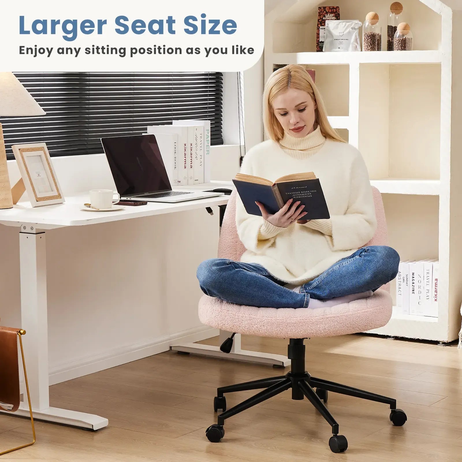 【Deals for you】Height Adjustable Criss Cross Chair Office Wide Swivel Home Office Desk Chairs Reading Chair